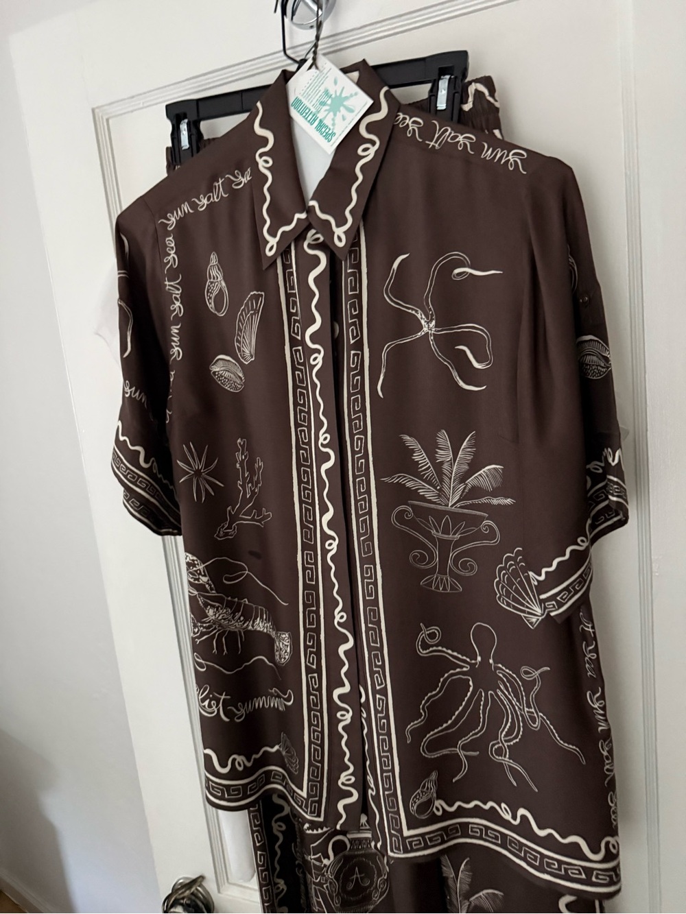 Alemais Brown Button-Down Shirt with Cream Nautical Motifs